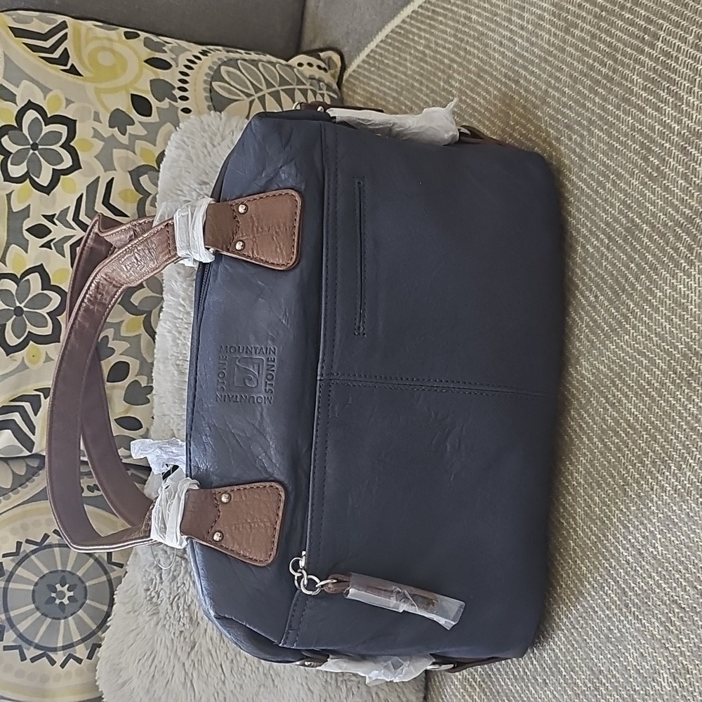 NWT Stone Mountain Long Beach Satchel Purse Leather Shoulder Bag Blue - Picture 4 of 11